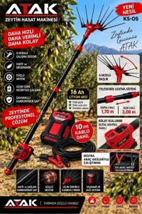 Profesyonel 16 Ah Lityum Akülü Zeytin ve Meyve Hasat Makinesi - 1,70m-3,00m Teleskobik Karbon Sap